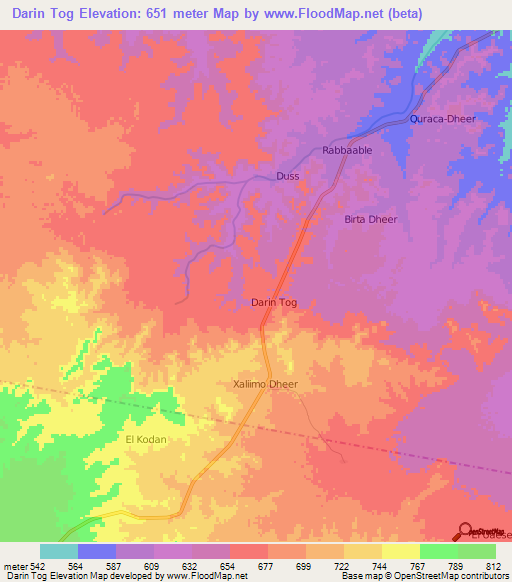 Darin Tog,Somalia Elevation Map
