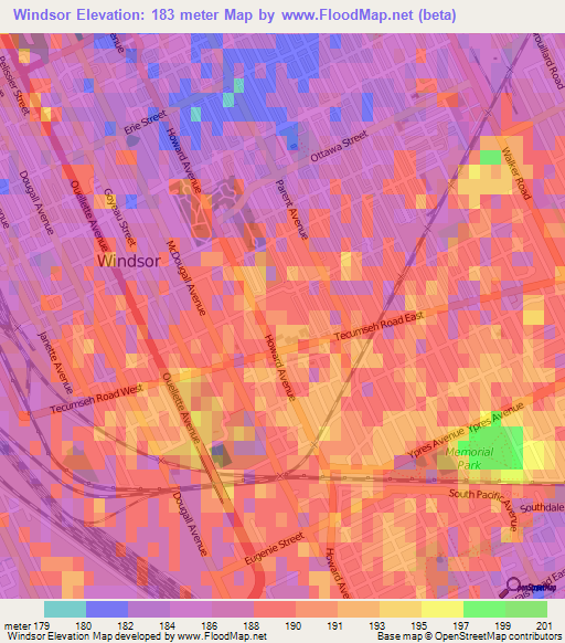 Windsor,Canada Elevation Map