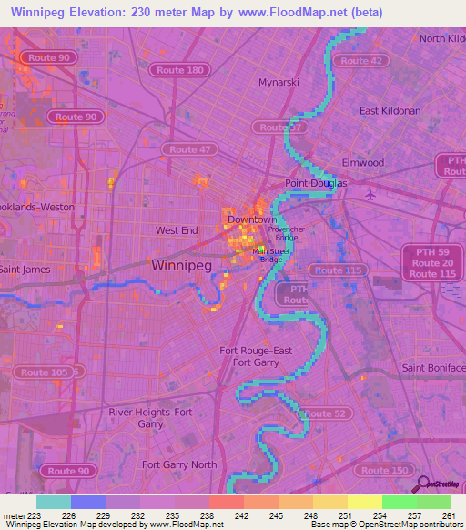 Winnipeg,Canada Elevation Map