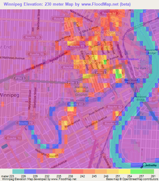 Winnipeg,Canada Elevation Map
