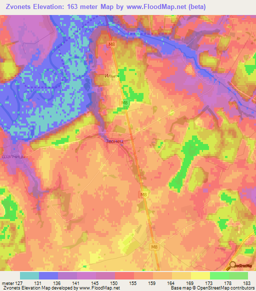 Zvonets,Belarus Elevation Map