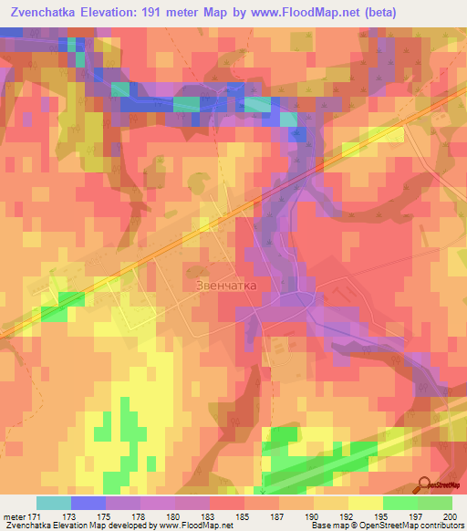 Zvenchatka,Belarus Elevation Map