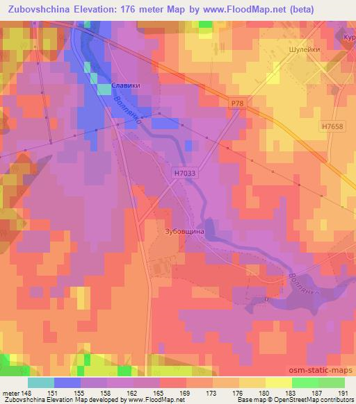 Zubovshchina,Belarus Elevation Map