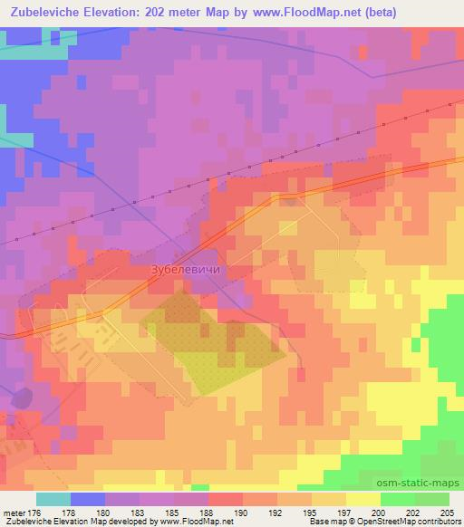 Zubeleviche,Belarus Elevation Map