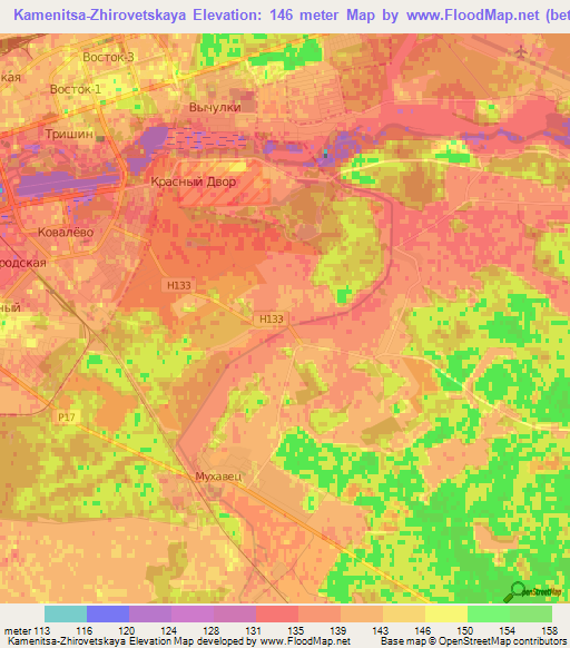 Kamenitsa-Zhirovetskaya,Belarus Elevation Map
