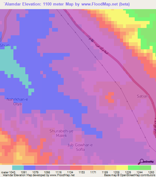 `Alamdar,Iran Elevation Map