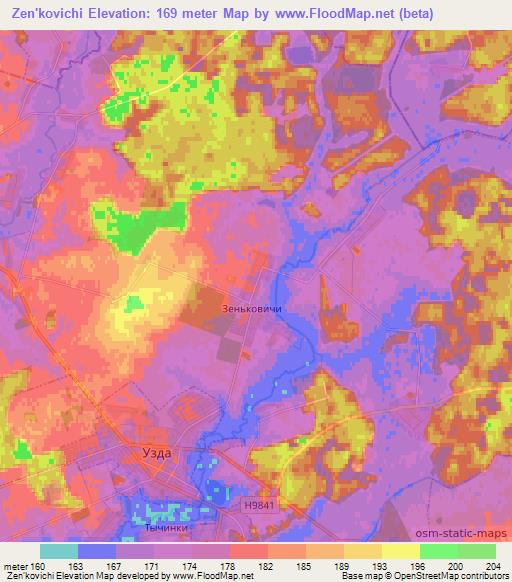 Zen'kovichi,Belarus Elevation Map