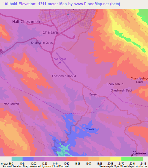 `Alibaki,Iran Elevation Map