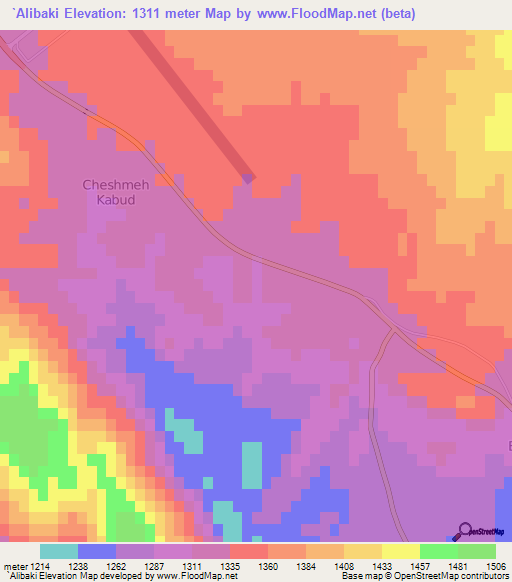 `Alibaki,Iran Elevation Map