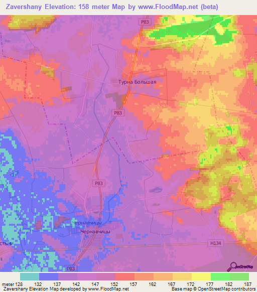 Zavershany,Belarus Elevation Map