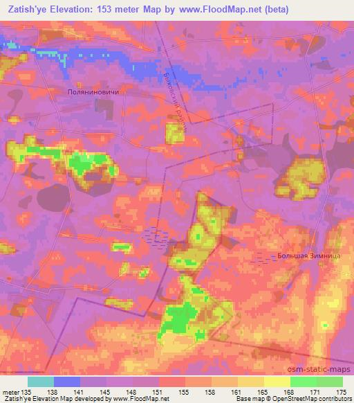 Zatish'ye,Belarus Elevation Map