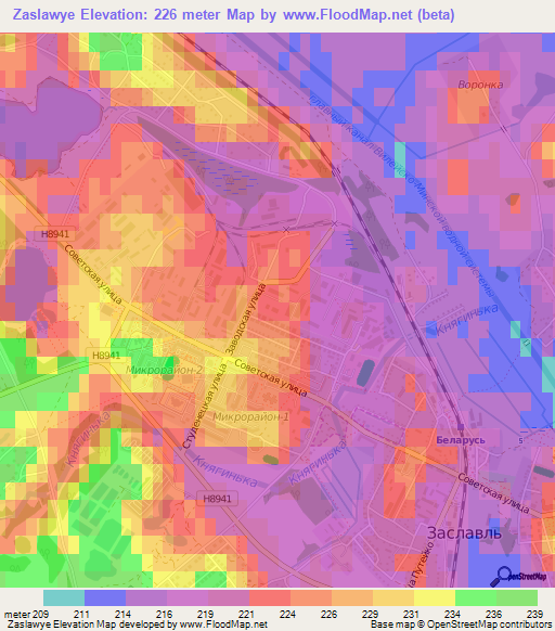 Zaslawye,Belarus Elevation Map