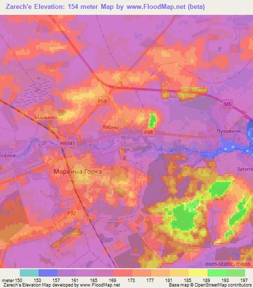 Zarech'e,Belarus Elevation Map