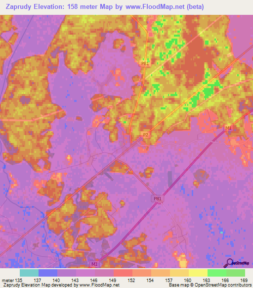 Zaprudy,Belarus Elevation Map