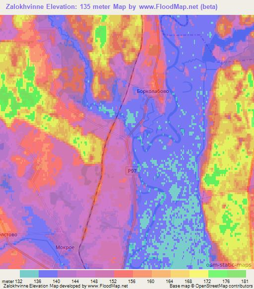 Zalokhvinne,Belarus Elevation Map
