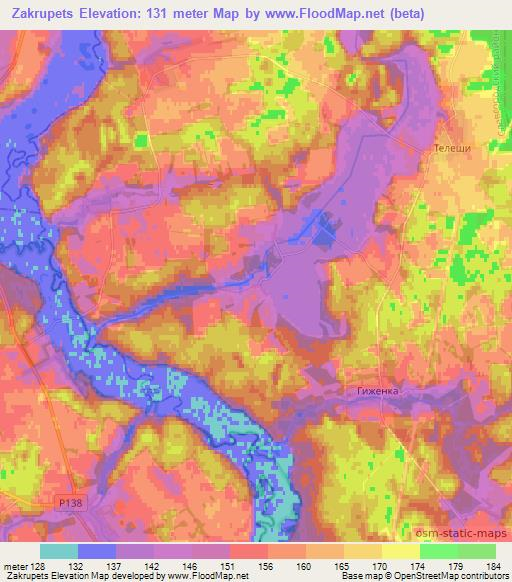 Zakrupets,Belarus Elevation Map