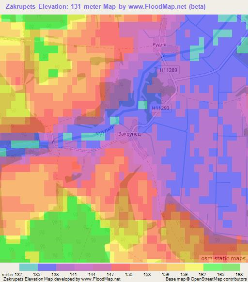 Zakrupets,Belarus Elevation Map