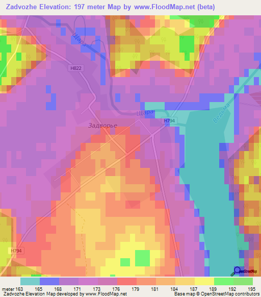 Zadvozhe,Belarus Elevation Map