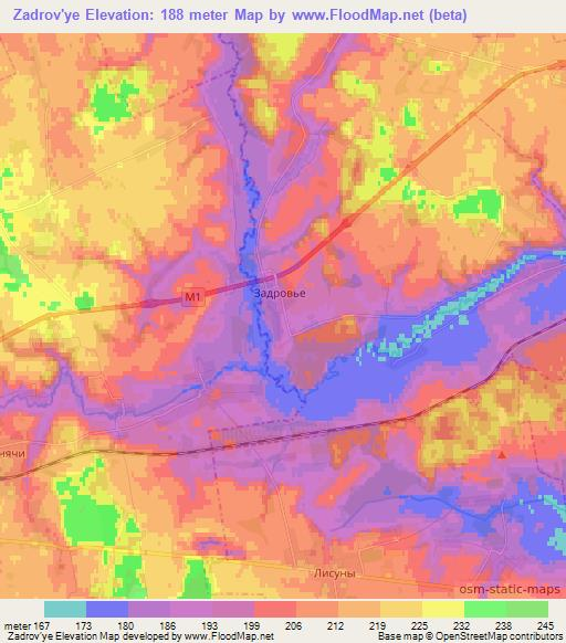 Zadrov'ye,Belarus Elevation Map