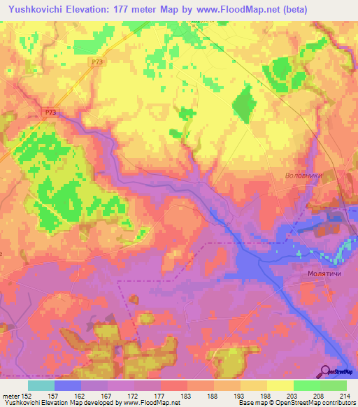 Yushkovichi,Belarus Elevation Map