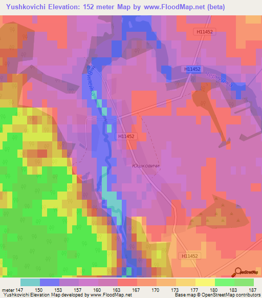 Yushkovichi,Belarus Elevation Map