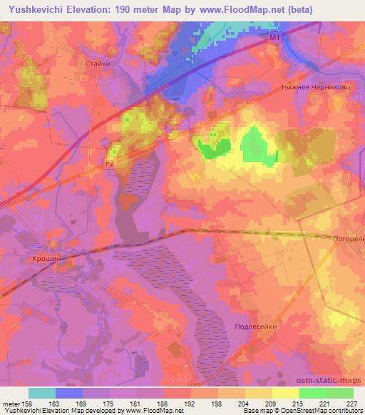 Yushkevichi,Belarus Elevation Map
