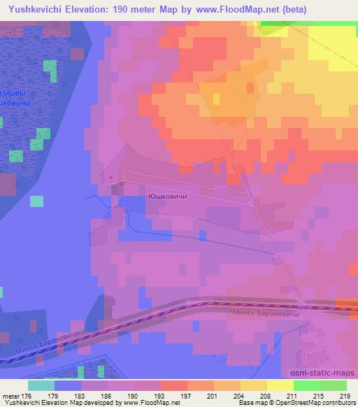 Yushkevichi,Belarus Elevation Map