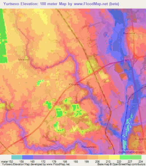 Yurtsevo,Belarus Elevation Map