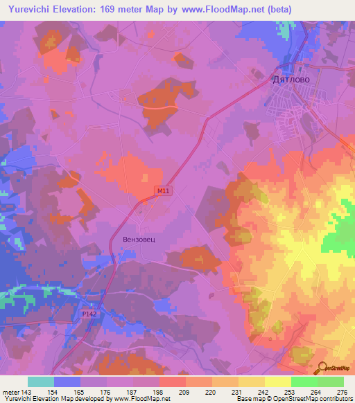 Yurevichi,Belarus Elevation Map