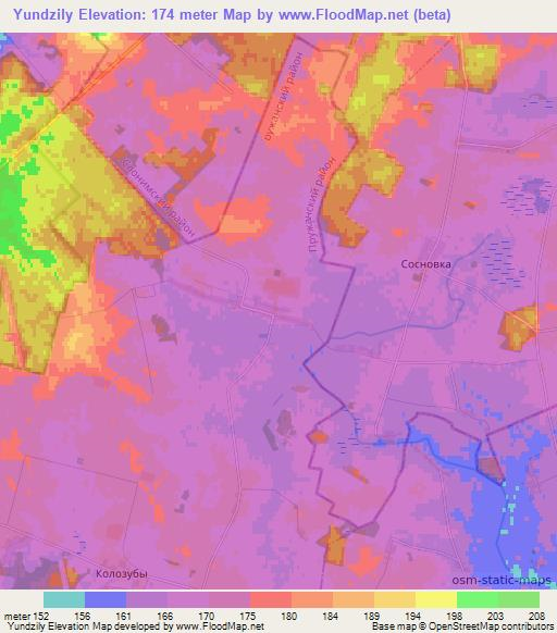 Yundzily,Belarus Elevation Map