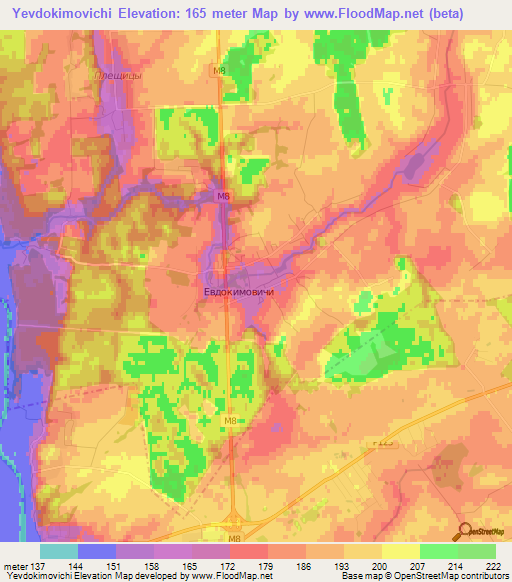 Yevdokimovichi,Belarus Elevation Map