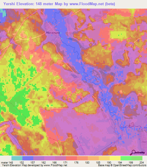 Yershi,Belarus Elevation Map