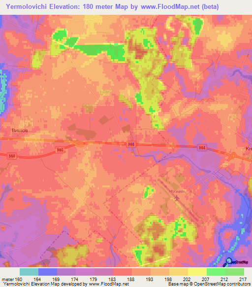 Yermolovichi,Belarus Elevation Map