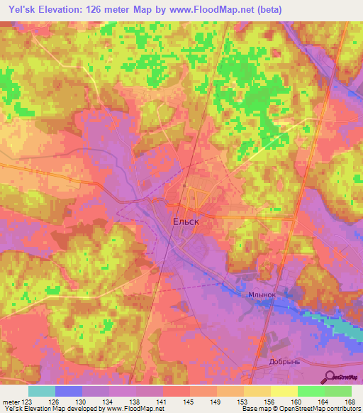 Yel'sk,Belarus Elevation Map