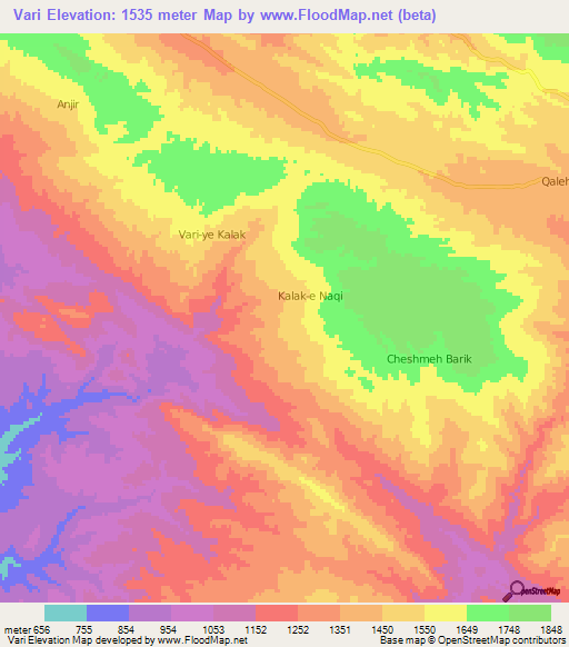 Vari,Iran Elevation Map