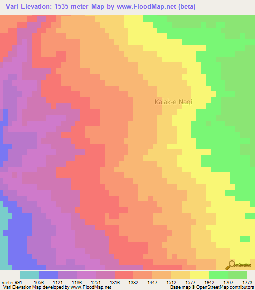 Vari,Iran Elevation Map