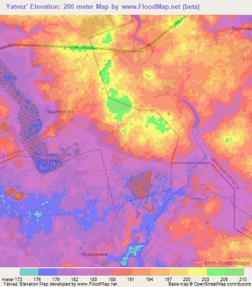 Yatvez',Belarus Elevation Map