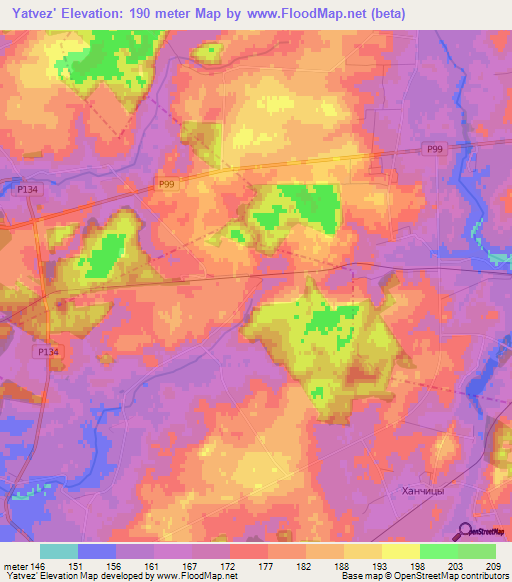 Yatvez',Belarus Elevation Map