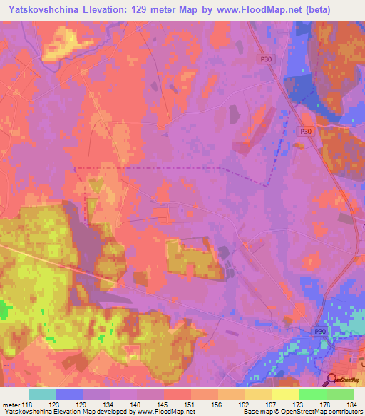 Yatskovshchina,Belarus Elevation Map