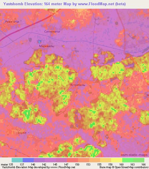 Yastshomb,Belarus Elevation Map