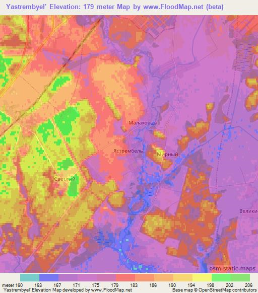 Yastrembyel',Belarus Elevation Map