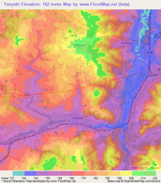 Yanyshi,Belarus Elevation Map