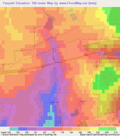 Yanyshi,Belarus Elevation Map