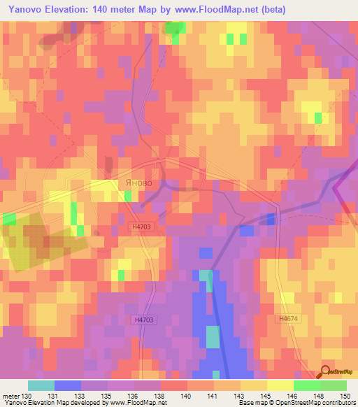 Yanovo,Belarus Elevation Map