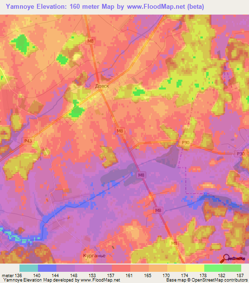 Yamnoye,Belarus Elevation Map