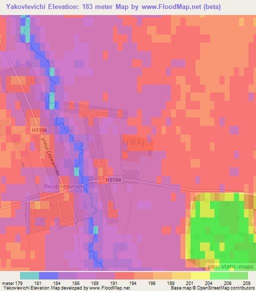 Yakovlevichi,Belarus Elevation Map