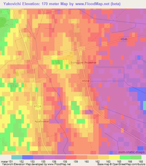 Yakovichi,Belarus Elevation Map