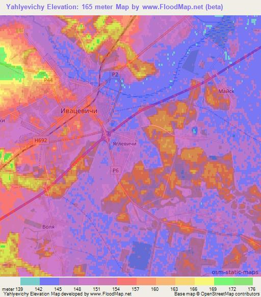 Yahlyevichy,Belarus Elevation Map