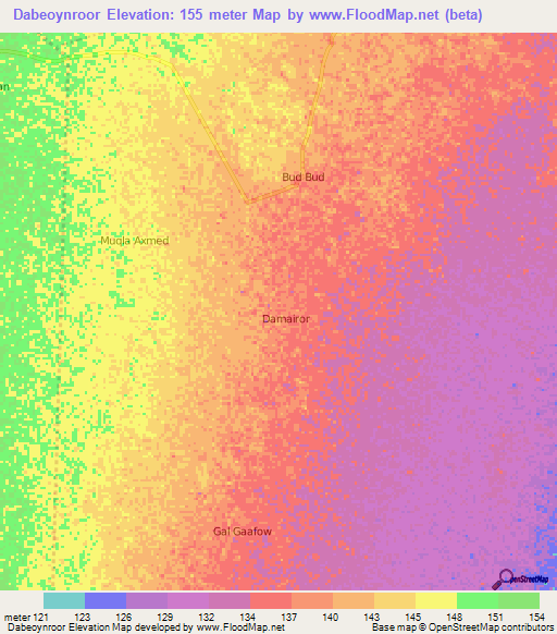 Dabeoynroor,Somalia Elevation Map