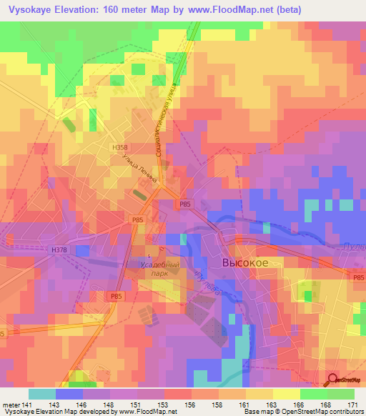 Vysokaye,Belarus Elevation Map